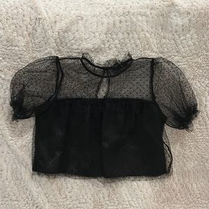 Forever 21 Puff Sleeve Sheer Cropped Blouse